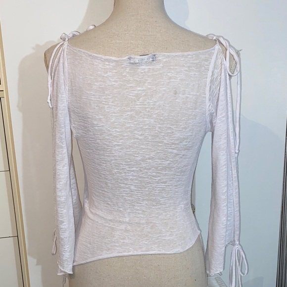 Vintage White Women's Cut Out Blouse with Draped Neckline - Picture 7 of 17